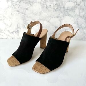 Veronica Beard Bodhi Black Suede Slingback Cork Heeled Sandals Size 7.5